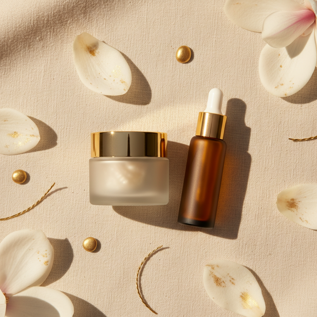 Daily Glow Duo – GlassSkin Snail Mucin Cream and HydraPeptide Serum flat lay